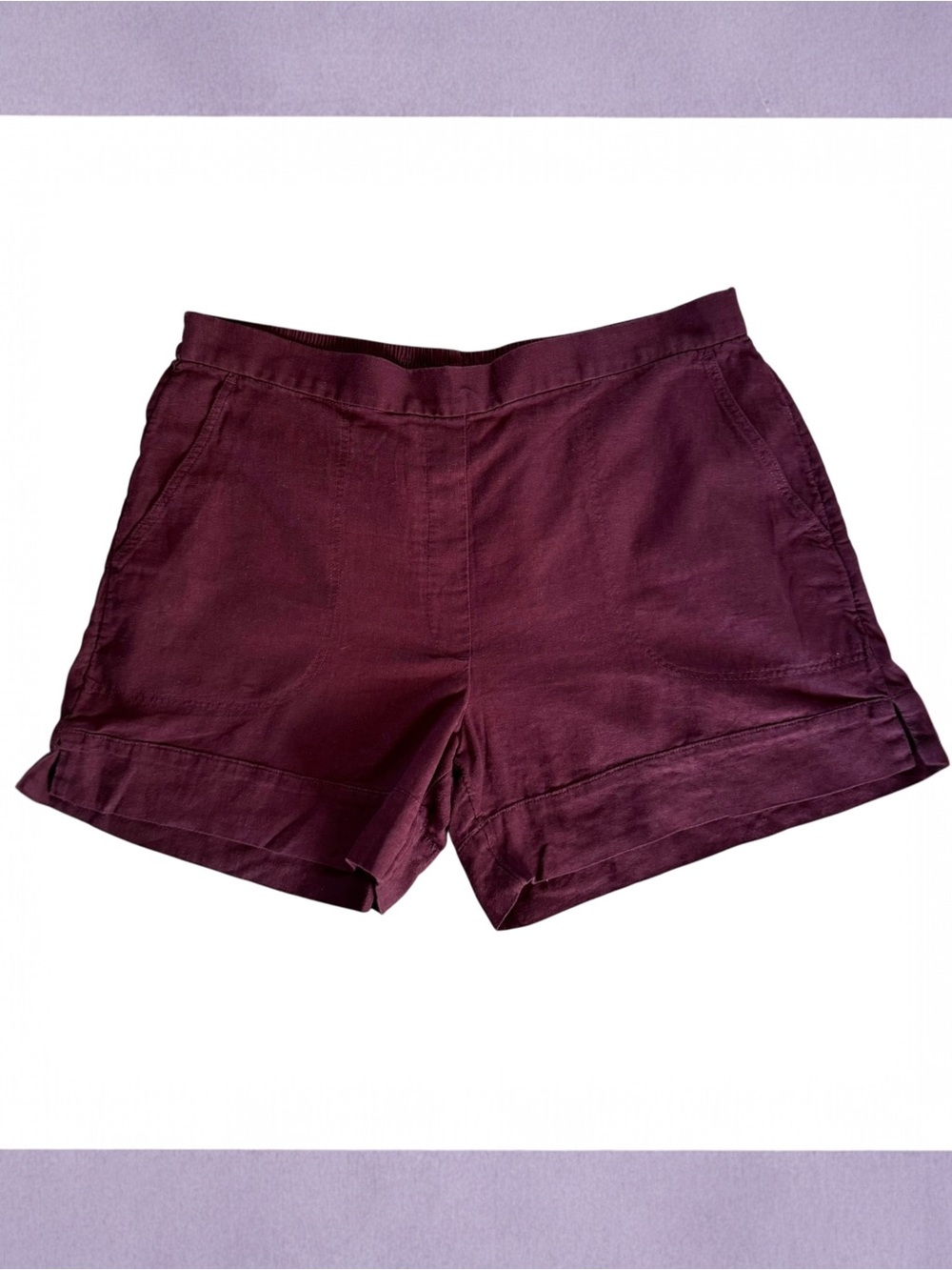 Banana Republic High Rise Linen Blend Pull On Shorts Burgundy XL